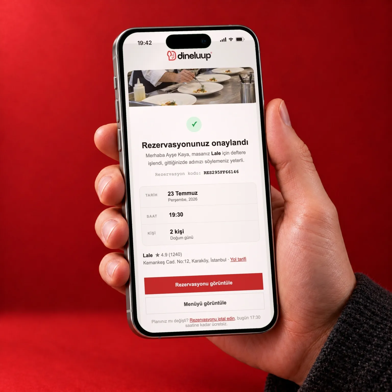 Telefonda DineLuup onay e-postası